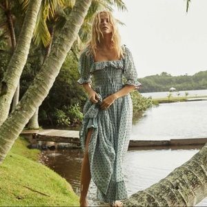 DOEN Sol Dress Azure Swiss Dot Light Blue NWT